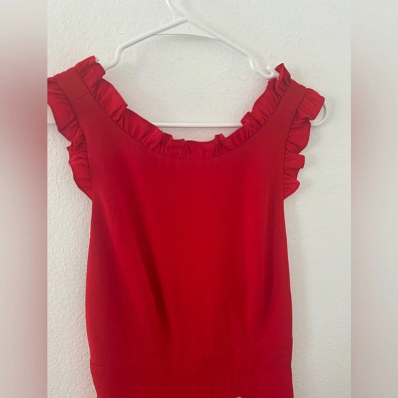Jill Jill Stuart Red Ruffle Crossback Gown Crepe Red Evening Formal NWT Size 8 - Picture 5 of 11